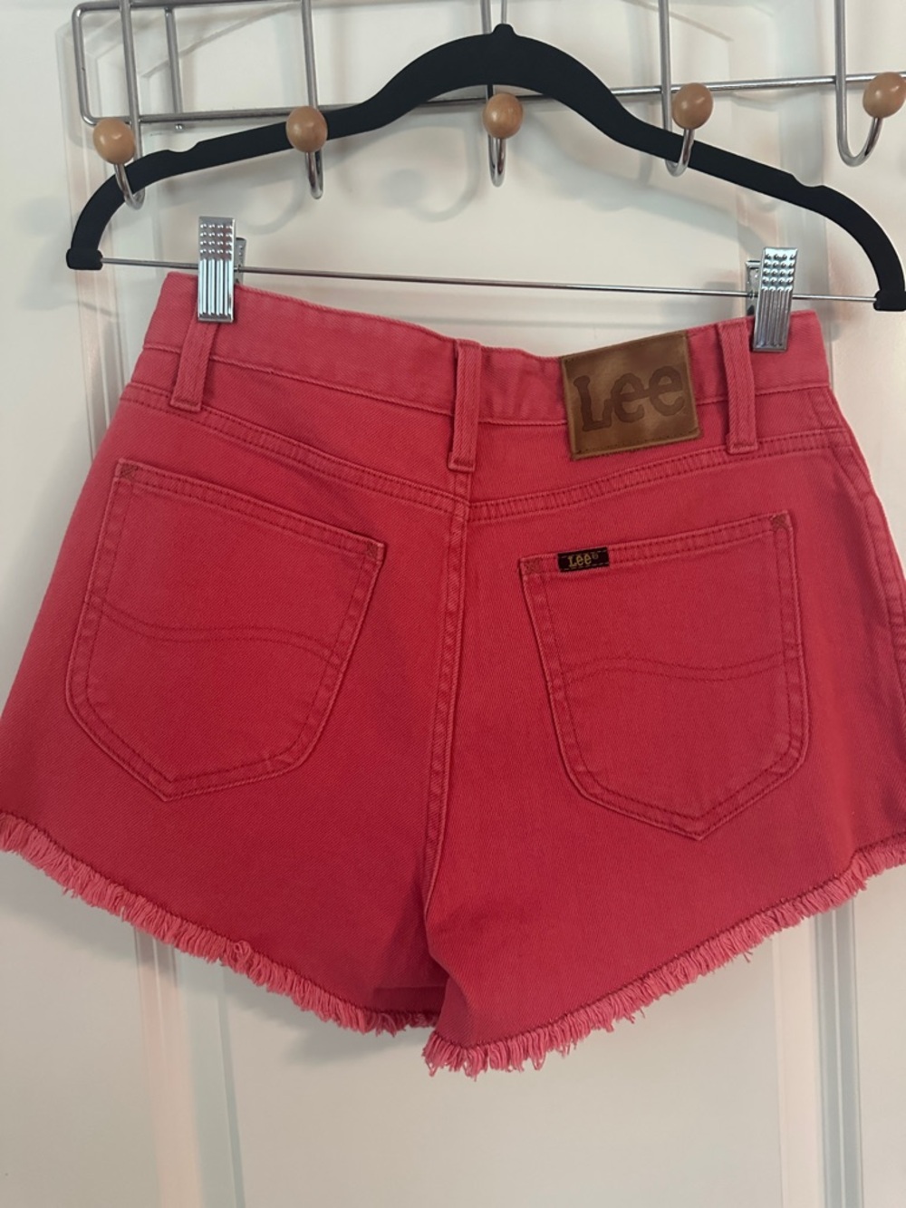 Lee Coral Pink High Waist Frayed Hem Short Shorts - Picture 2 of 6